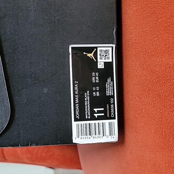 Jordan Max Aura 2 CK6636 102 Men's Size 11 White/Gym Red-Black - Picture 11 of 11